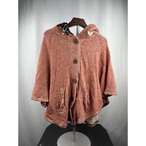 Letter Women’s Red Button Down Hooded Shawl Big Buttons Multicolor Size Medium